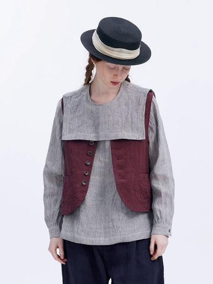 Linen temperament literary leisure stacking vest【s0000007979】