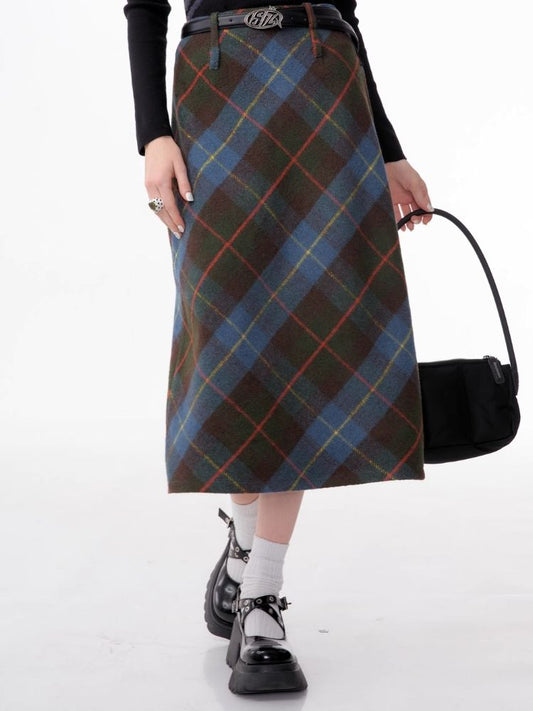 High-waisted thin a-line plaid half-body skirt【s0000006168】