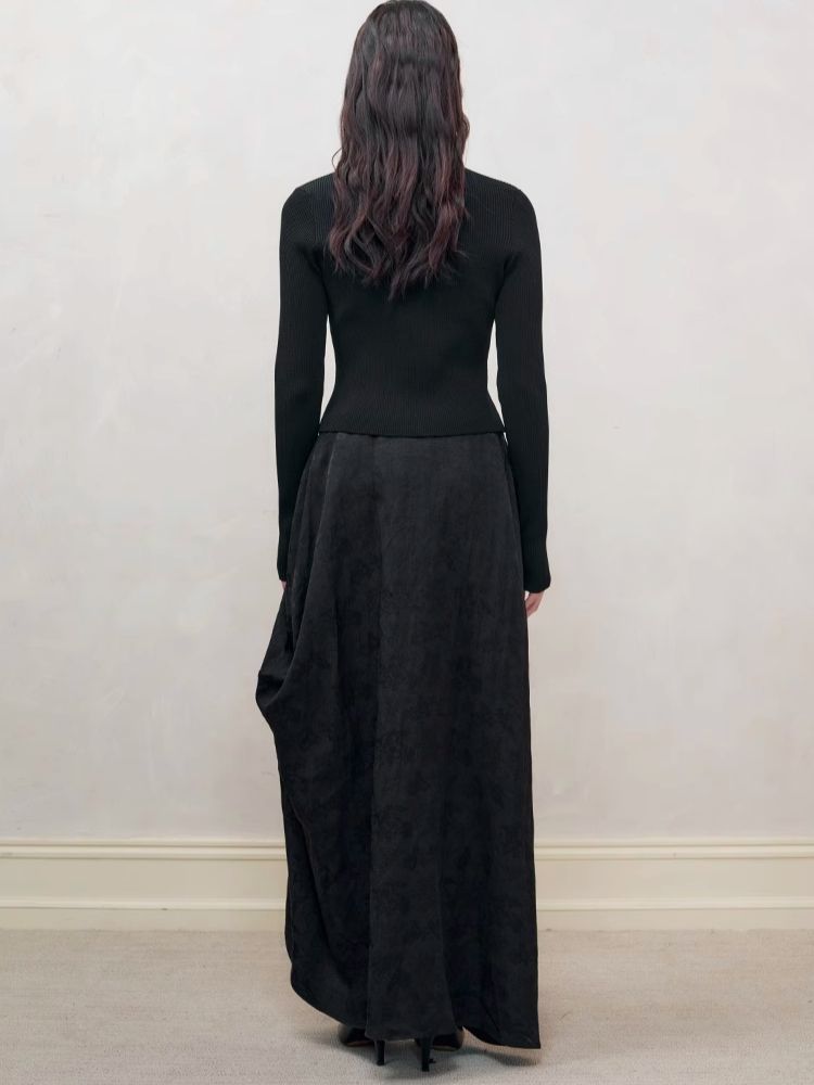Dark jacquard ruched half-body skirt【s0000008179】
