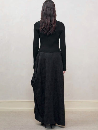 Dark jacquard ruched half-body skirt【s0000008179】