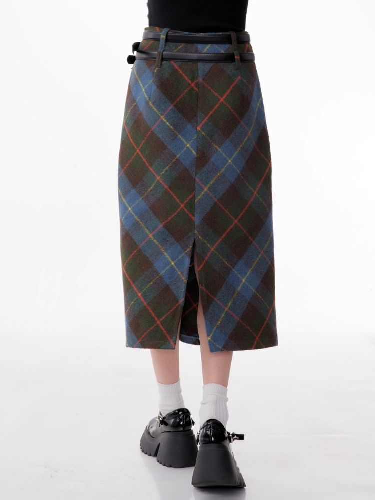 High-waisted thin a-line plaid half-body skirt【s0000006168】