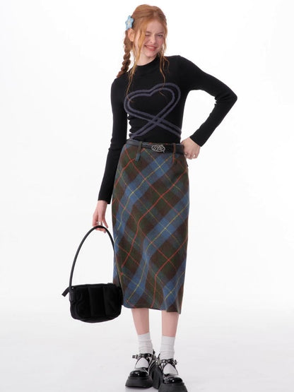 High-waisted thin a-line plaid half-body skirt【s0000006168】