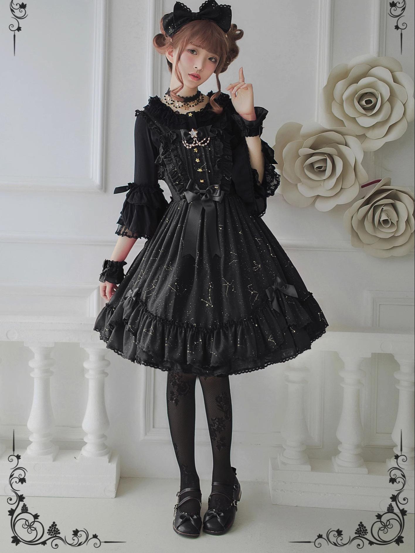 Sakuya Lolita - Whisper Of Stars - Constellation Foil Printing Elegant Lolita High Waist JSK Dress