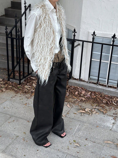 Leopard Pattern Splicing Leather Wide Pants【s0000004171】