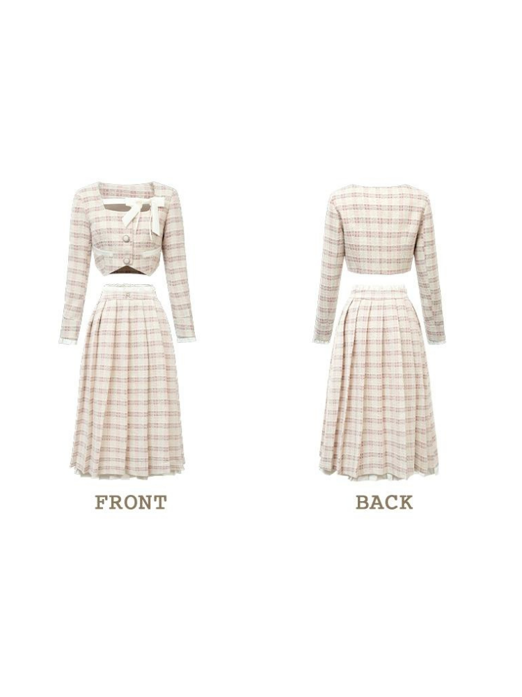 Fragrance Style Plaid Pleated Skirt Suit【s0000003452】