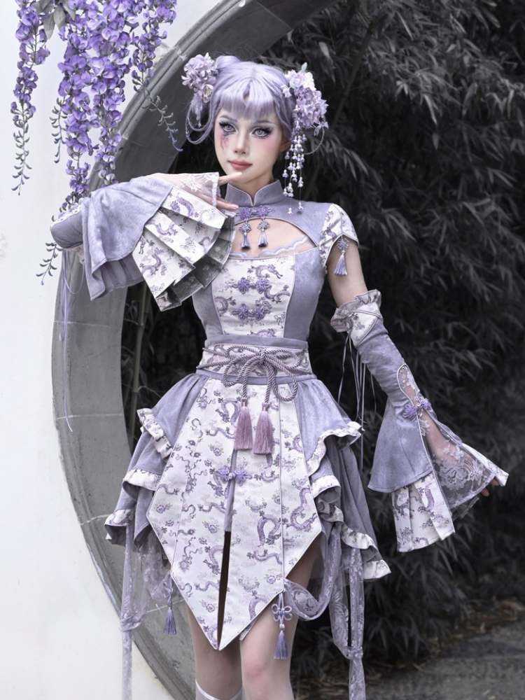 Dragon Pattern Lotus Sleeve China Tops【s0000009037】