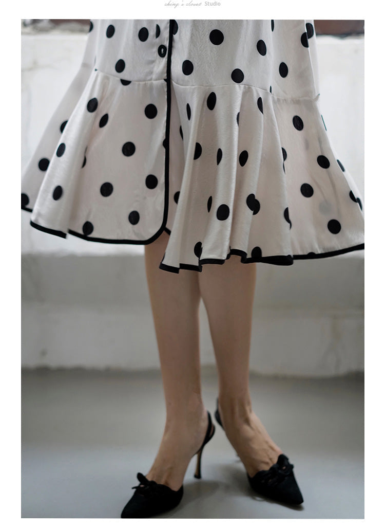 black polka dot fishtail dress