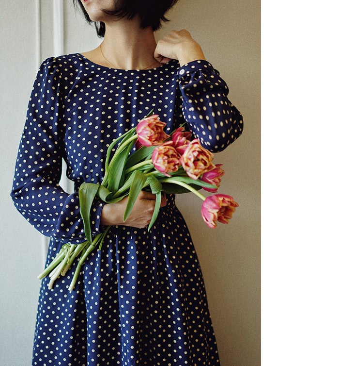 Lapis navy blue polka dot vintage dress