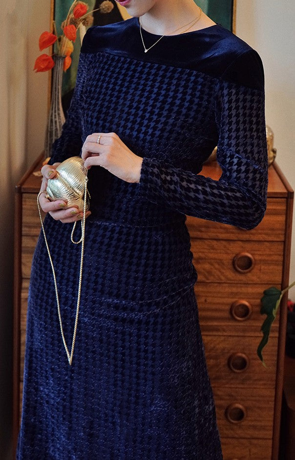 Navy blue velvet dress