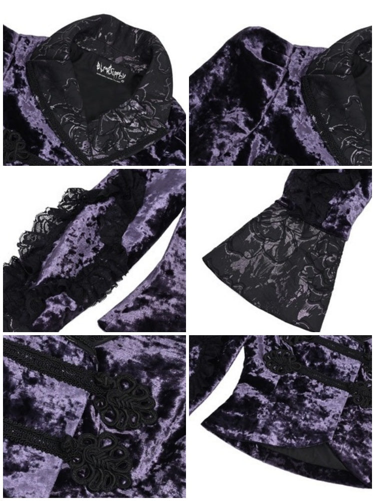 Gothic Velvet Lace Flower Lace Up Blouse【s0000003871】