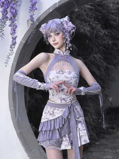 Dragon Pattern Buckle Halter Neck China Dress【s0000009042】