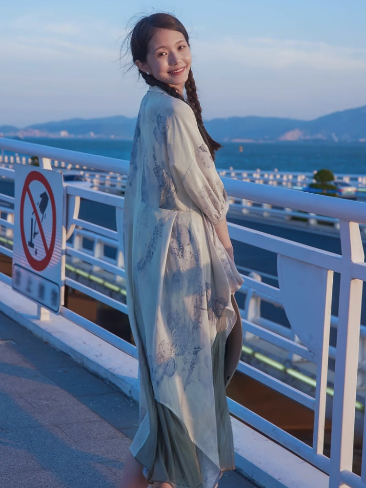 Chinese Style Art Printed Fishtail Swing Long Dress【s0000002981】