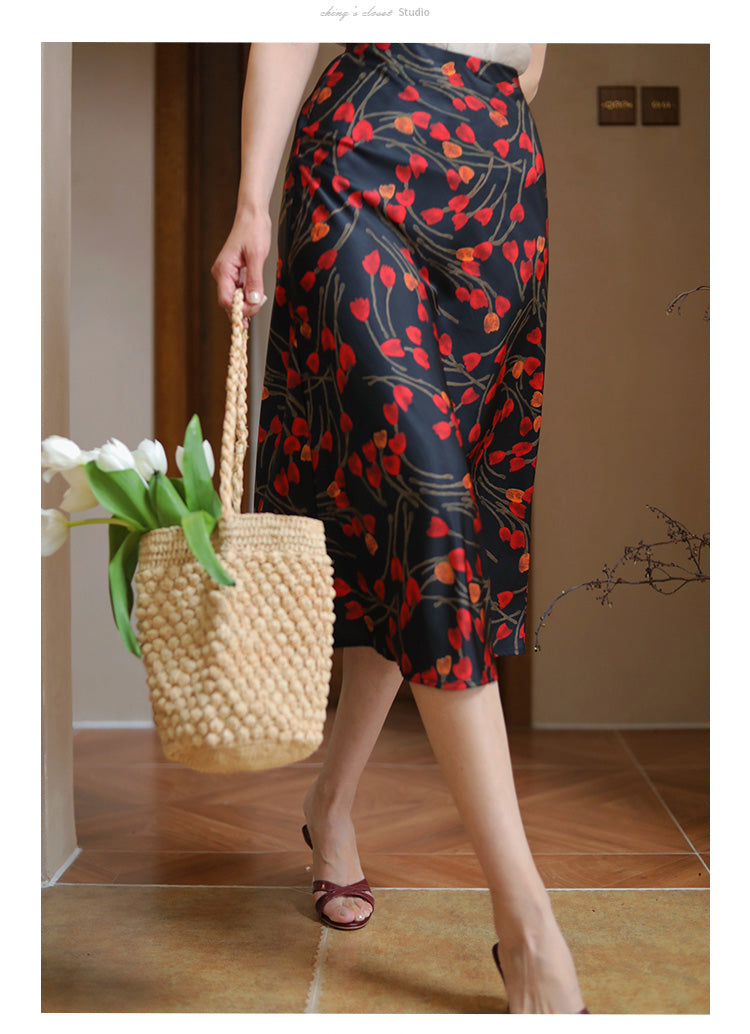 Crimson Floral French Skirt