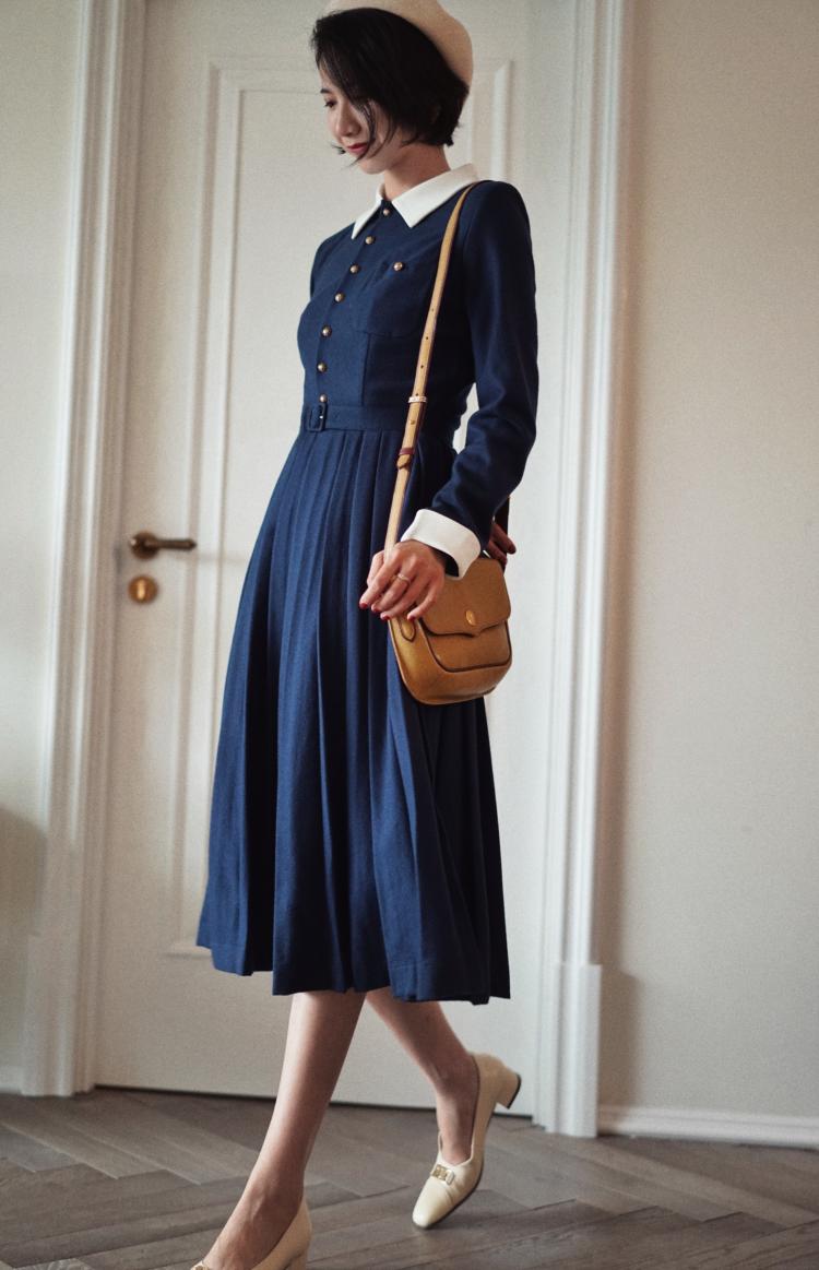 Navy blue classic dress