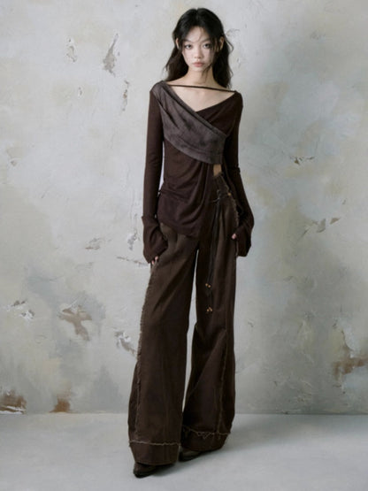 V-neck Strap Design Irregular Knitted Tops【s0000004381】