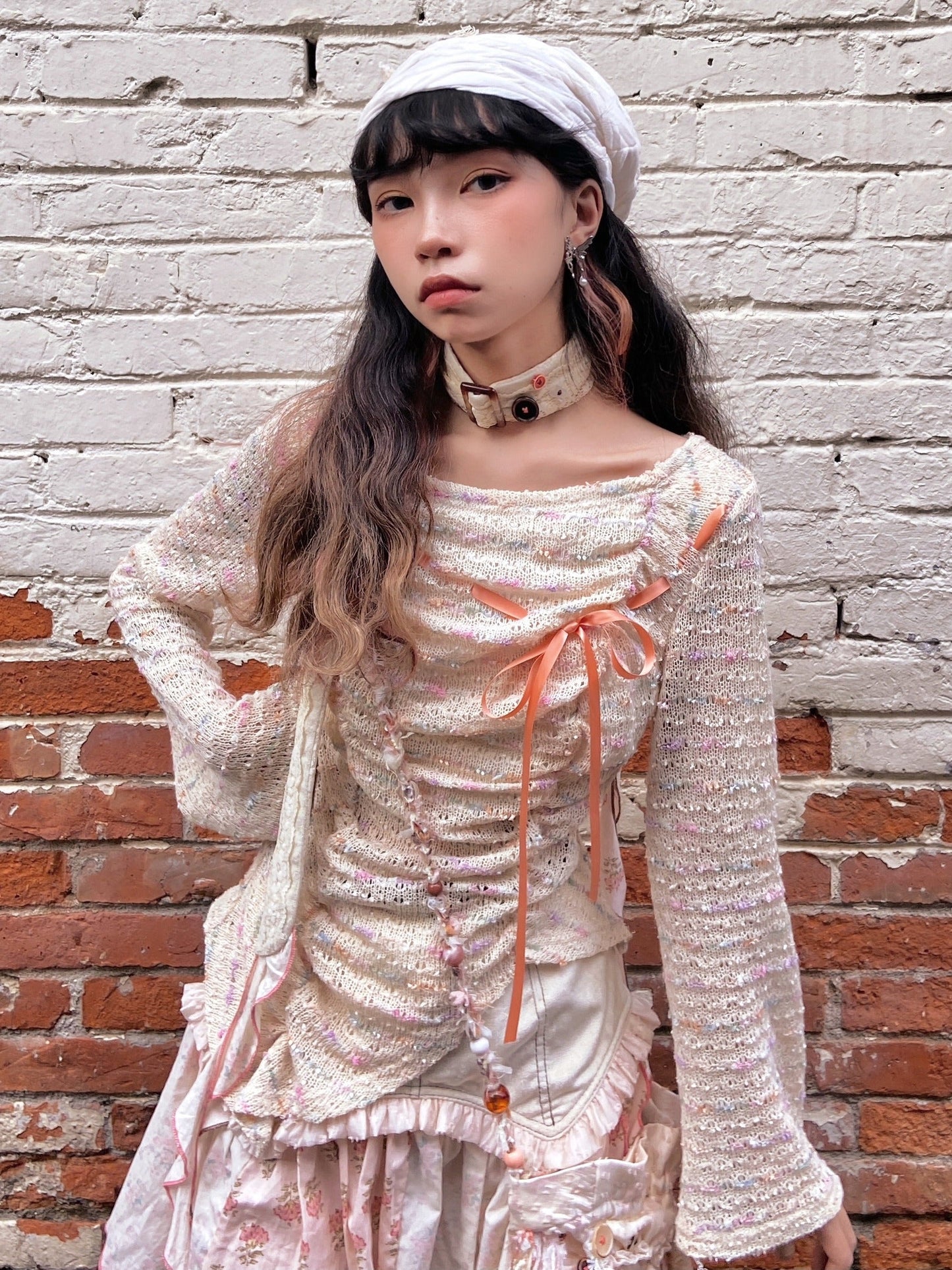 Ribbon Shirring Bottoming Asymmetrical Sweater【s0000003585】