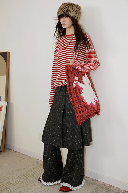 Loose Fit Wool Knit Striped T-Shirt