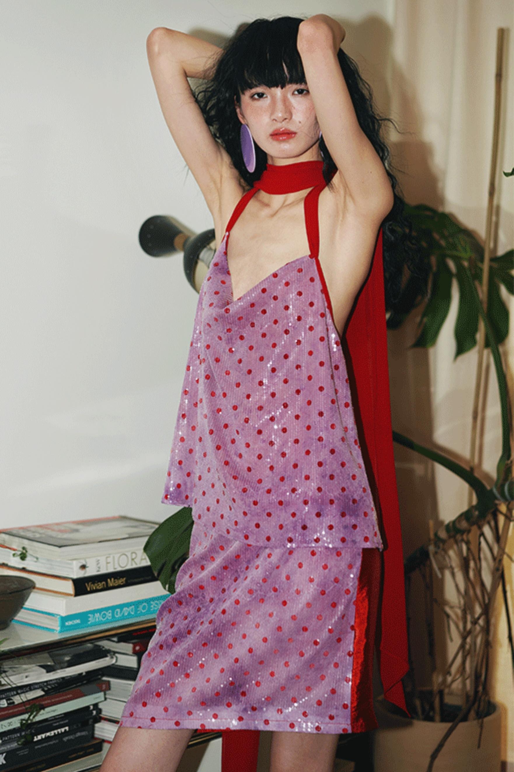 Sequin Dot Backless Resort Skirt Set-Up