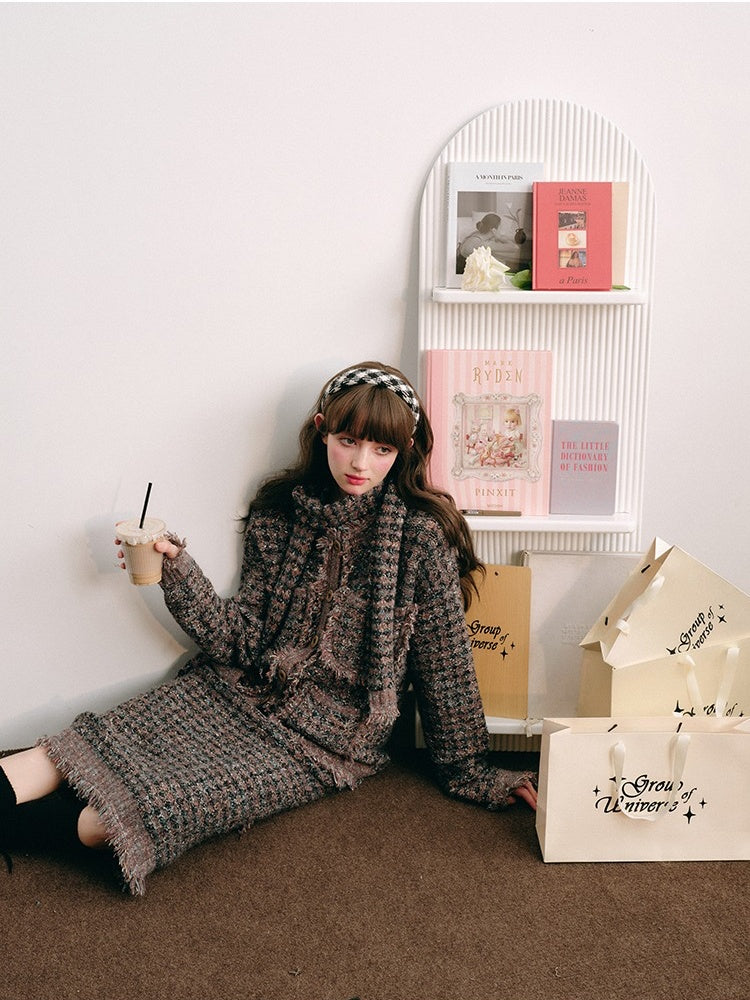 Knitted Fringe Cardigan Jacket With Stole ＆ Long Skirt【s0000003854】