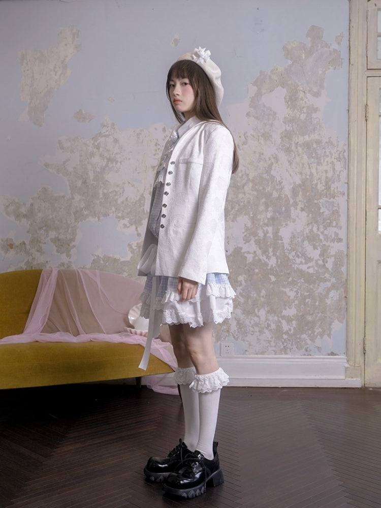 Sailor Collar Rose Button Jacquard Jacket【s0000003813】