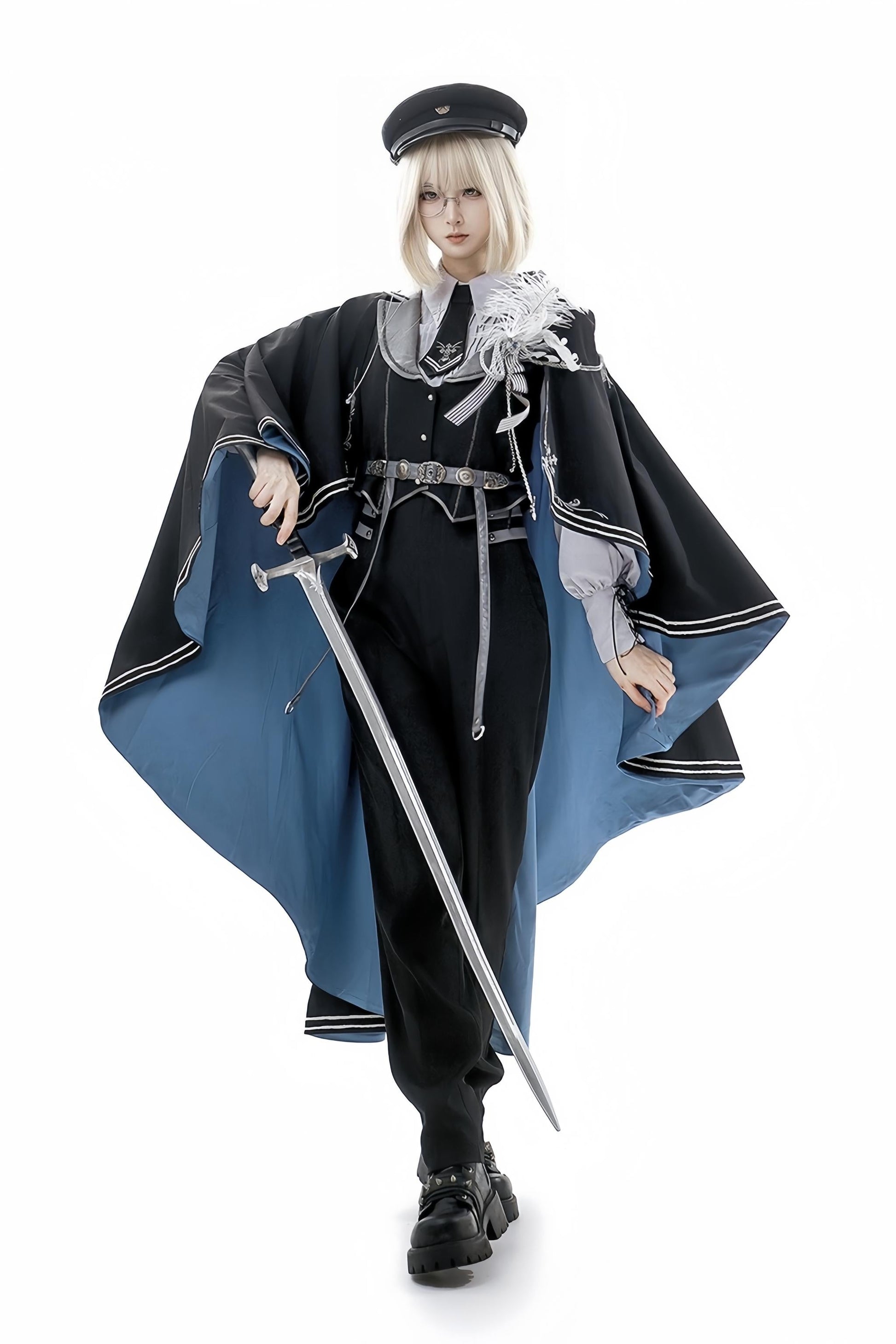 CHUNLV LOLITA - Dark Night Contract - Blue Military Lolita Pants Long Cape Couple Suit