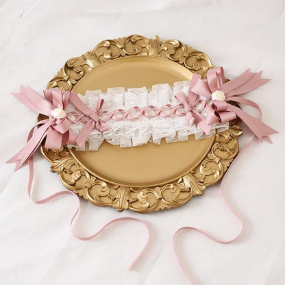 Xiaogui - Ivory & Pink Sweet Lolita Headdress Bridal Lace Headwear