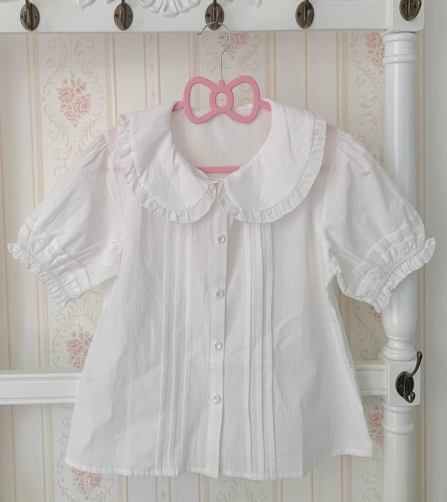 Chubby Cat Diary - Plus Size Cotton Lolita White Blouse, Short Sleeve