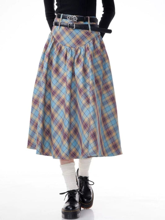 High waist plaid pleated half-body skirt【s0000006159】