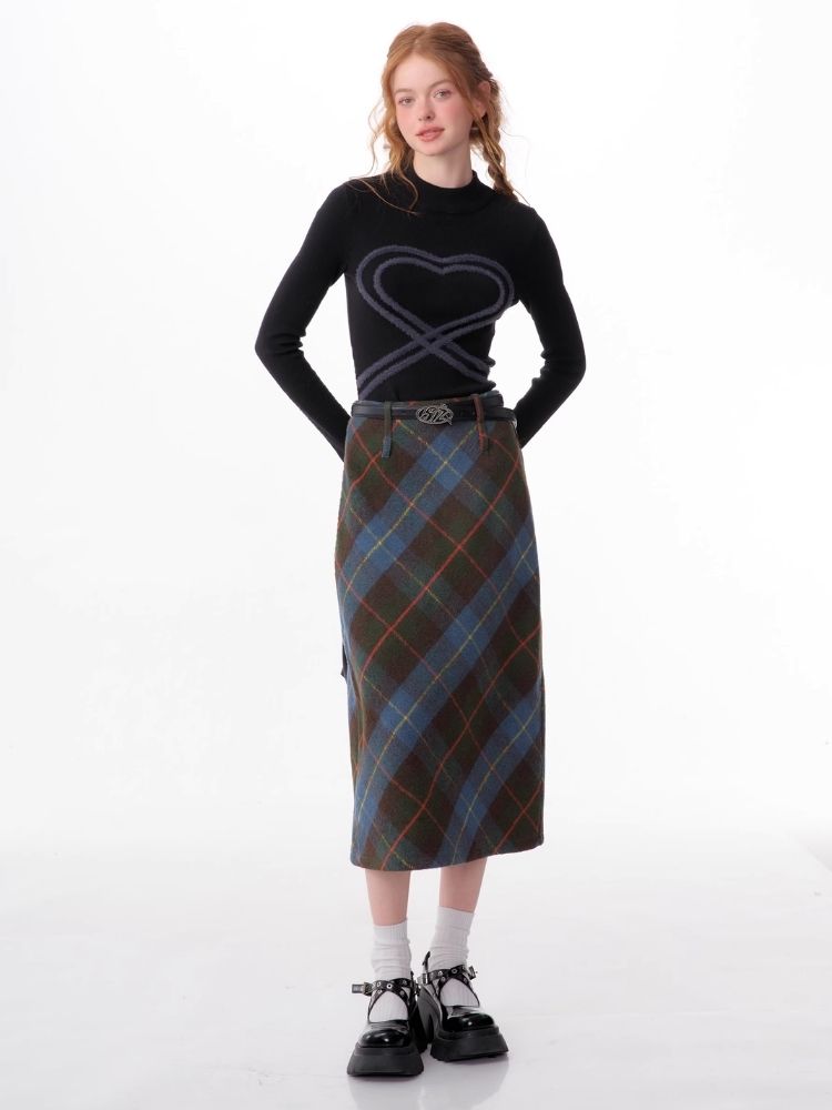 High-waisted thin a-line plaid half-body skirt【s0000006168】