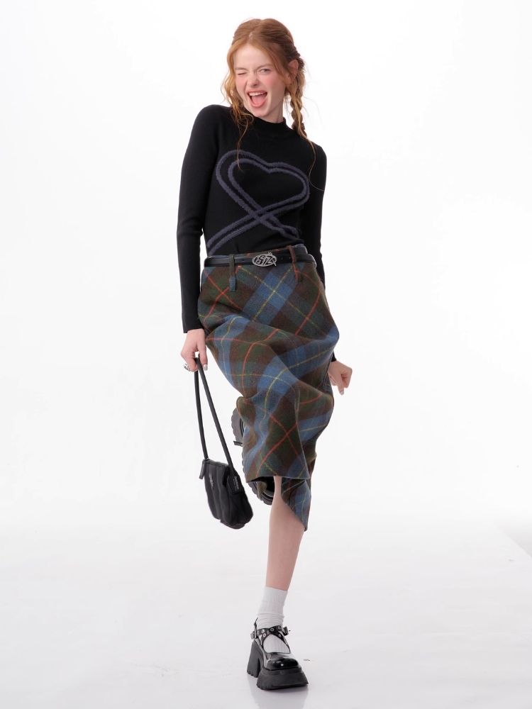 High-waisted thin a-line plaid half-body skirt【s0000006168】