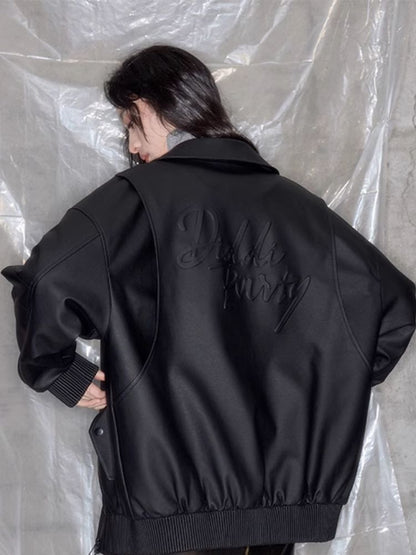 Black Matte Leather Loose Jacket 【s0000005619】