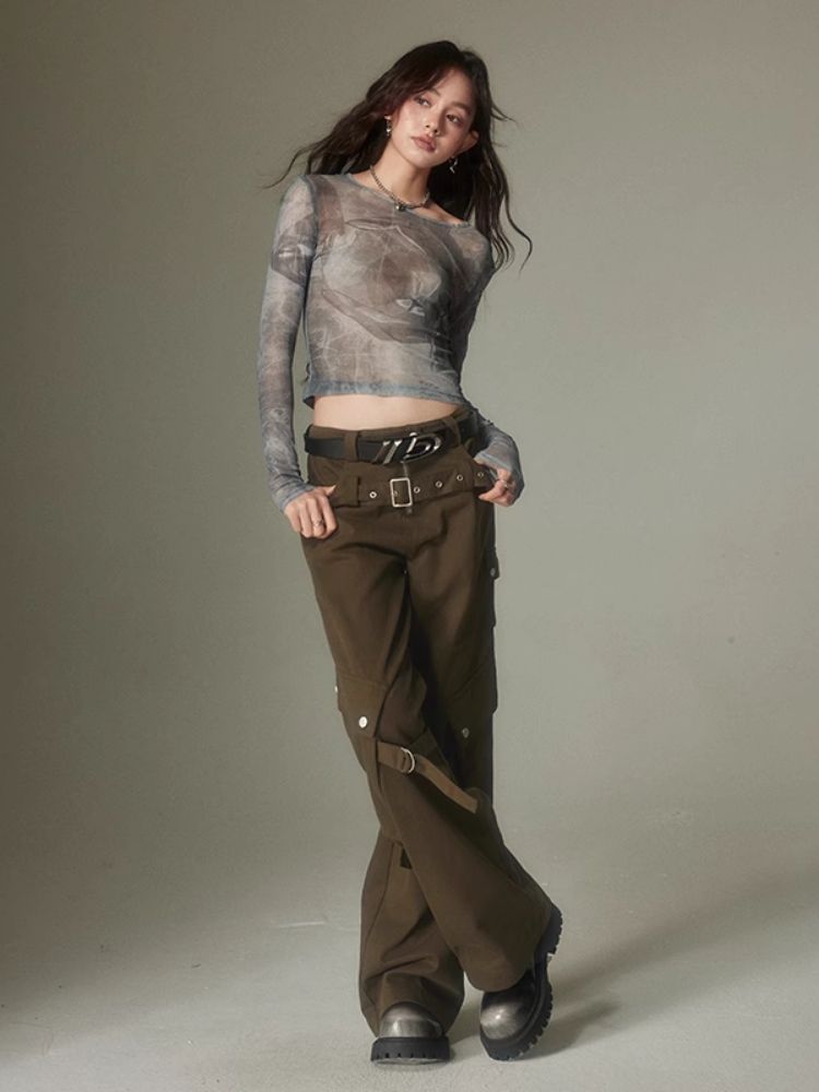 Double belt loose straight wide leg pants【s0000003975】