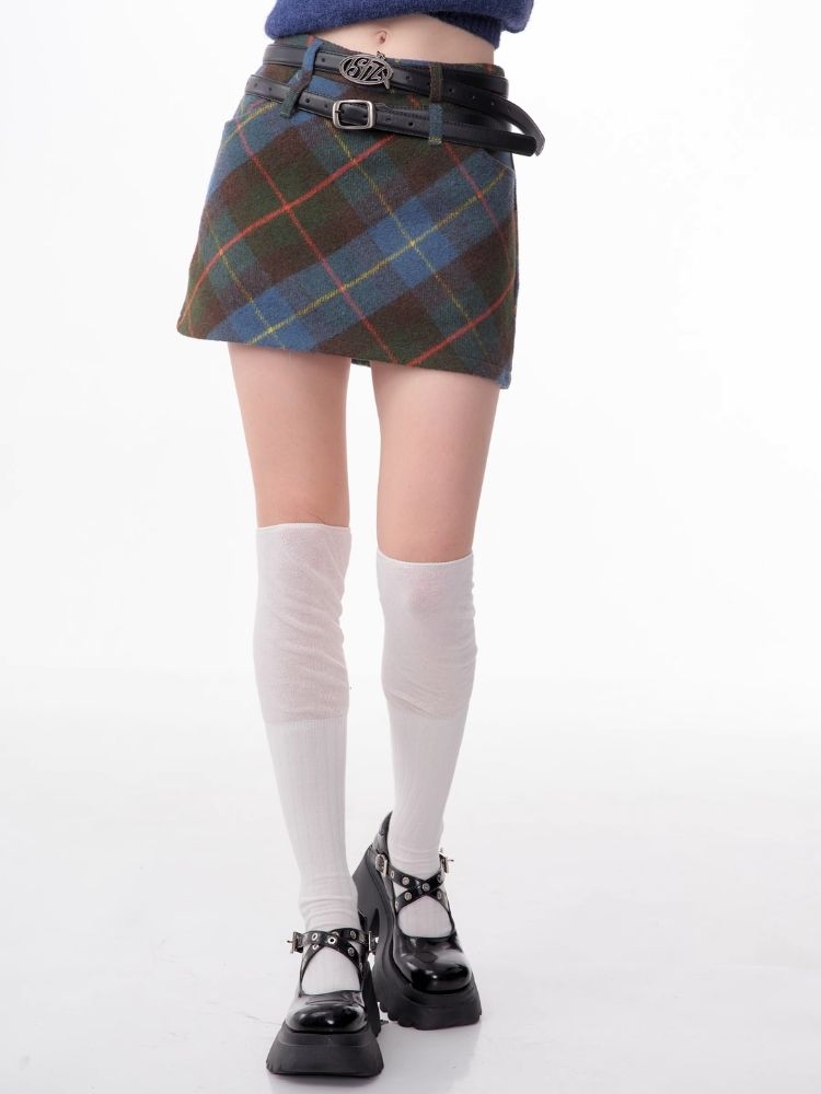 High-waisted thin a-line plaid half-body skirt【s0000006168】