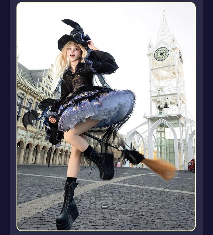 YingLuoFu - Astro Cat - Gothic Lolita OP Suit Witch Lolita Dress and Shawl