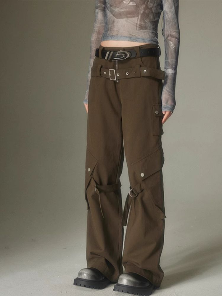 Double belt loose straight wide leg pants【s0000003975】