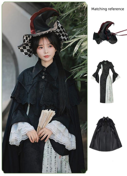 With Puji - Pilgrim - Black Gothic Lolita Cape, Detachable 2-Piece
