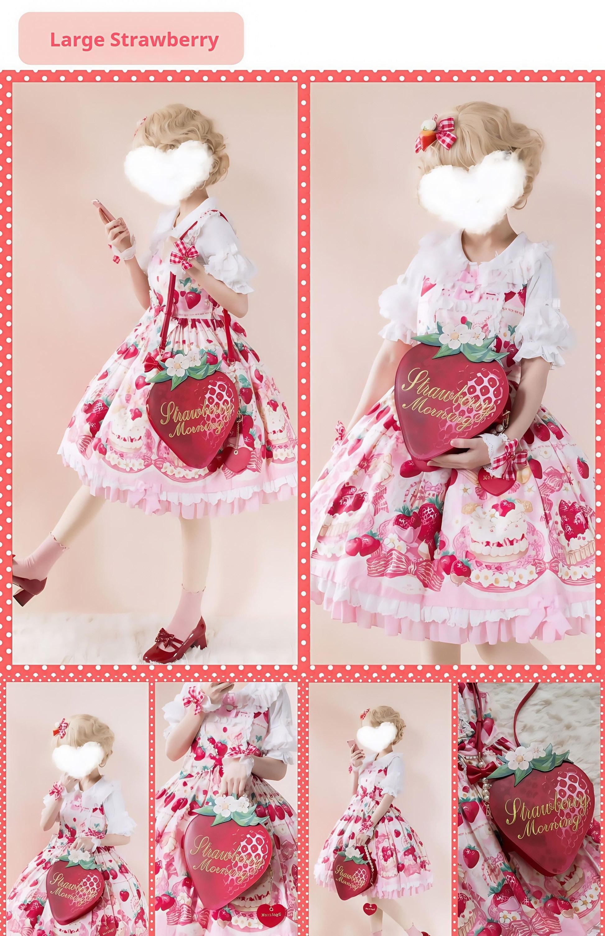 Morning Glory - A Strawberry - Sweet Lolita Crossbody Bag Strawberry Printed Handbag