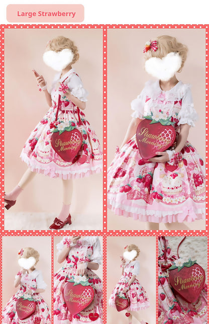 Morning Glory - A Strawberry - Sweet Lolita Crossbody Bag Strawberry Printed Handbag
