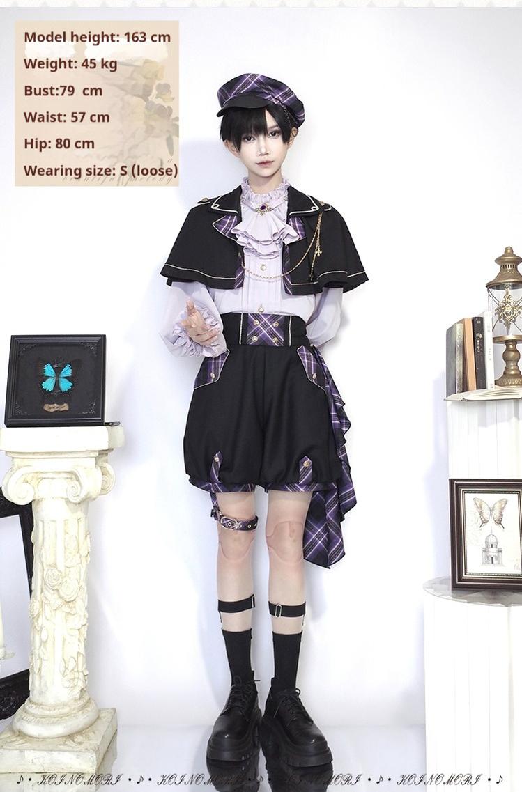 Forest Fluorescent Carps - Queen's Game - Military Lolita OP, Ouji Plaid Lolita Dress Set