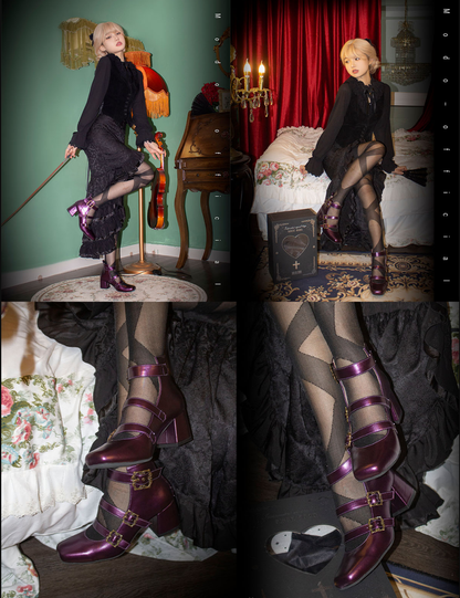 MODO - Vintage Elegant Lolita Three-buckle Mary Janes Shining Shoes