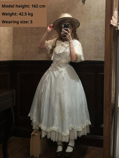 Kuma - Little Wind Chime - Elegant Lolita OP Water Blue Dress With Decorative Tulle Cape