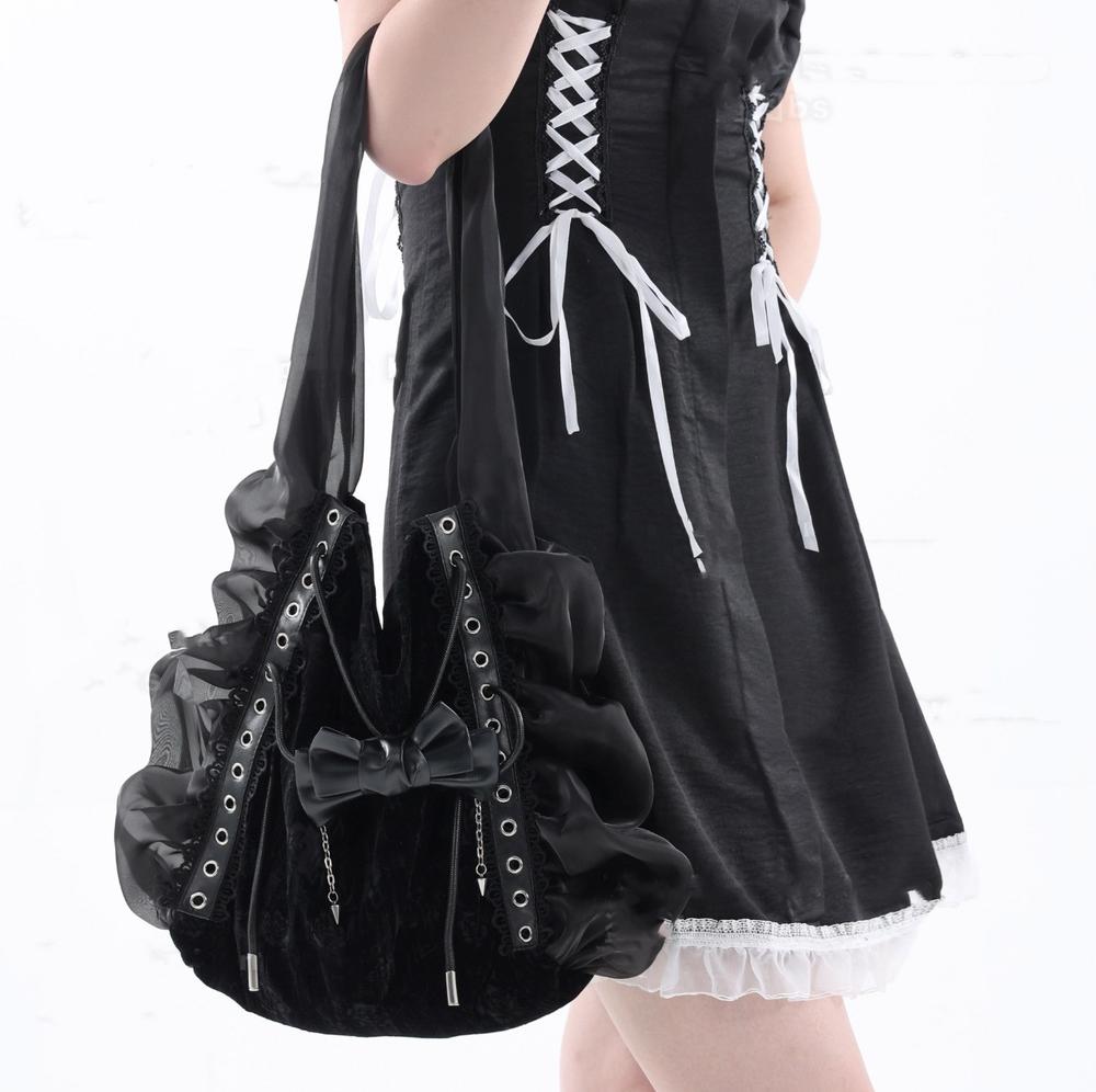 Broken bone - Gothic Lolita Black Velvet Shoulder Bag