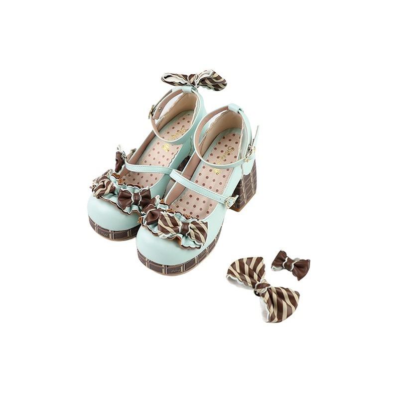 Sheep Puff - Layered Pastry - Sweet Lolita High Heel Shoes Chocolate Prints Shoes