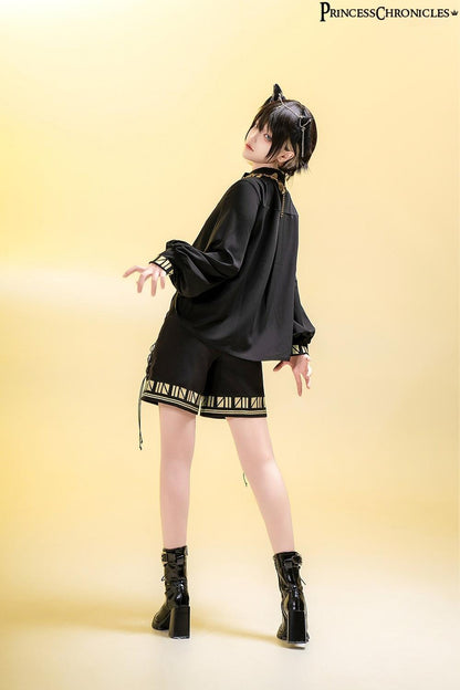 Princess Chronicles - Black Cat - Ouji Lolita Shorts with Embroidered Straight Leg