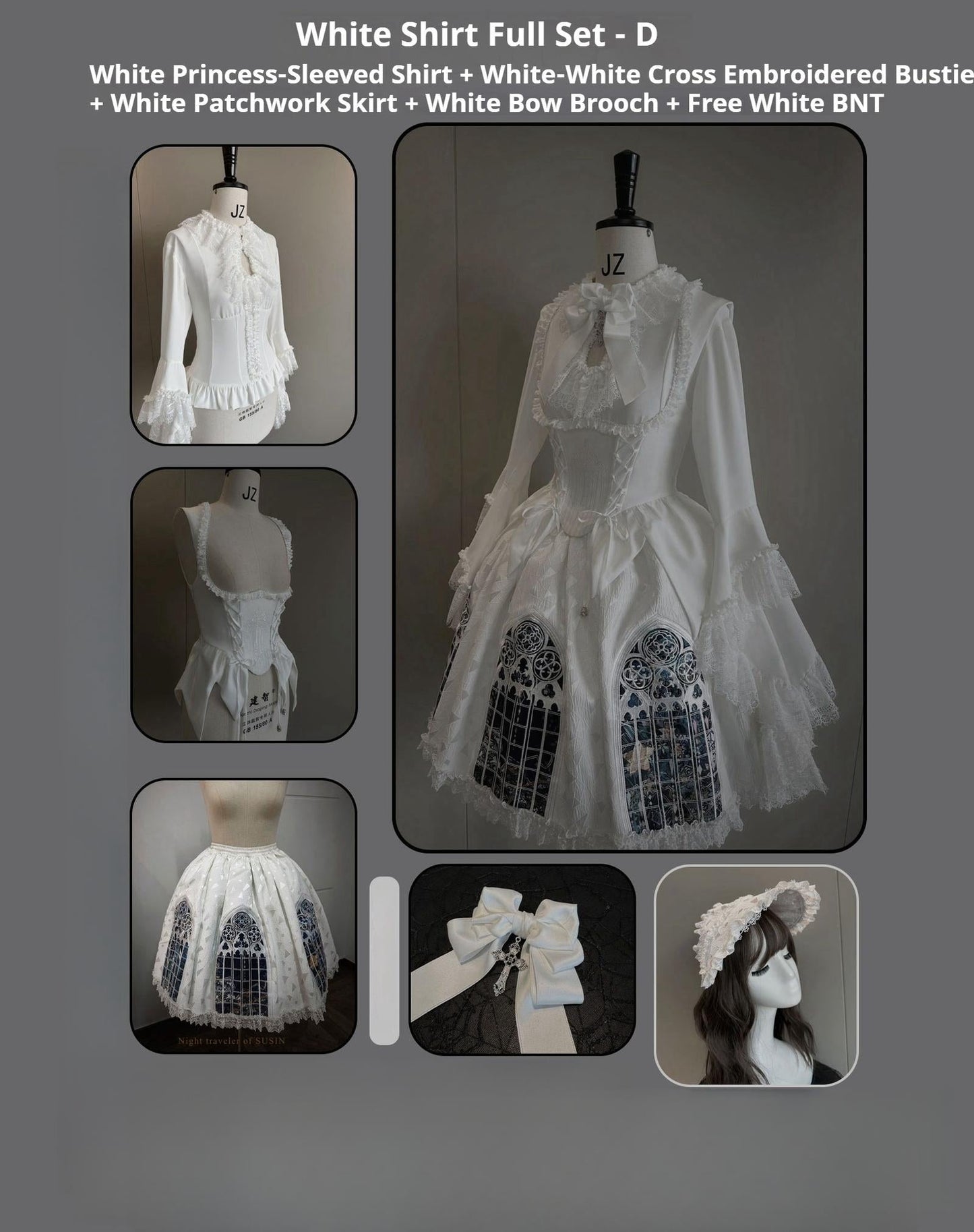 Susin Lolita - Night Traveler - Gothic Lolita Skirt Outfit Long Coat Shirt and Bustier Set