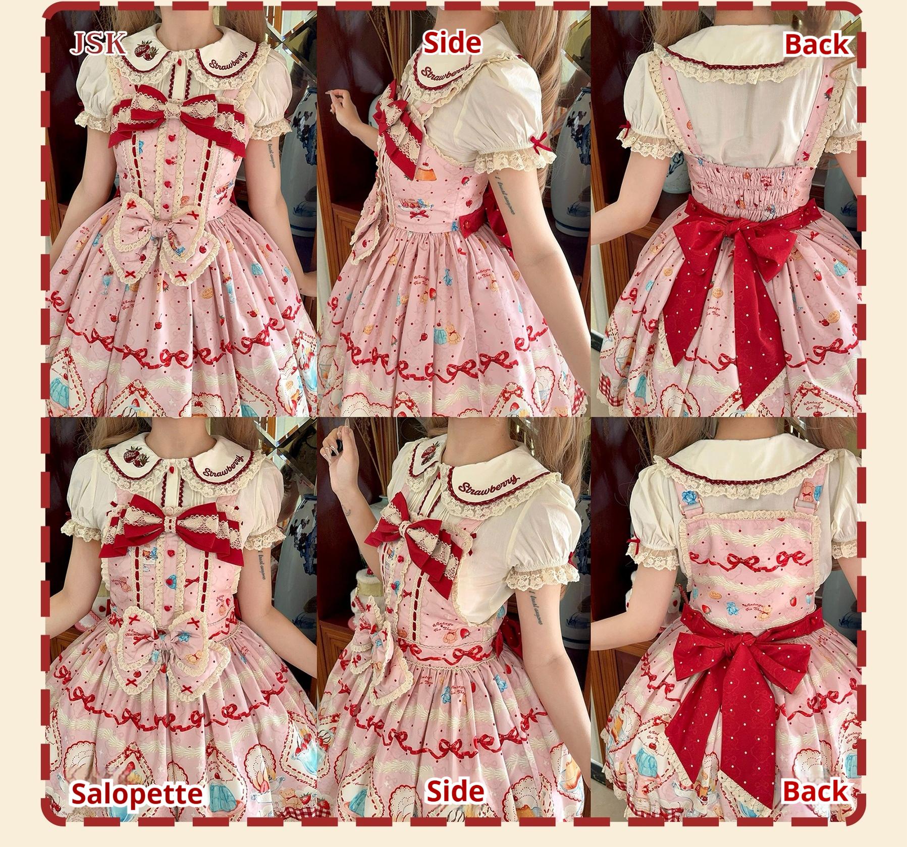 DreamWhale - Showa Dessert Showcase - Kawaii Lolita Dress Suit Pudding-Inspired JSK/Salopette