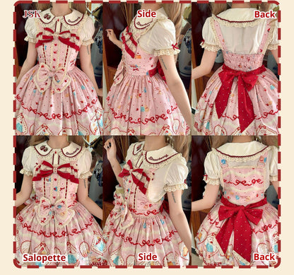 DreamWhale - Showa Dessert Showcase - Kawaii Lolita Dress Suit Pudding-Inspired JSK/Salopette