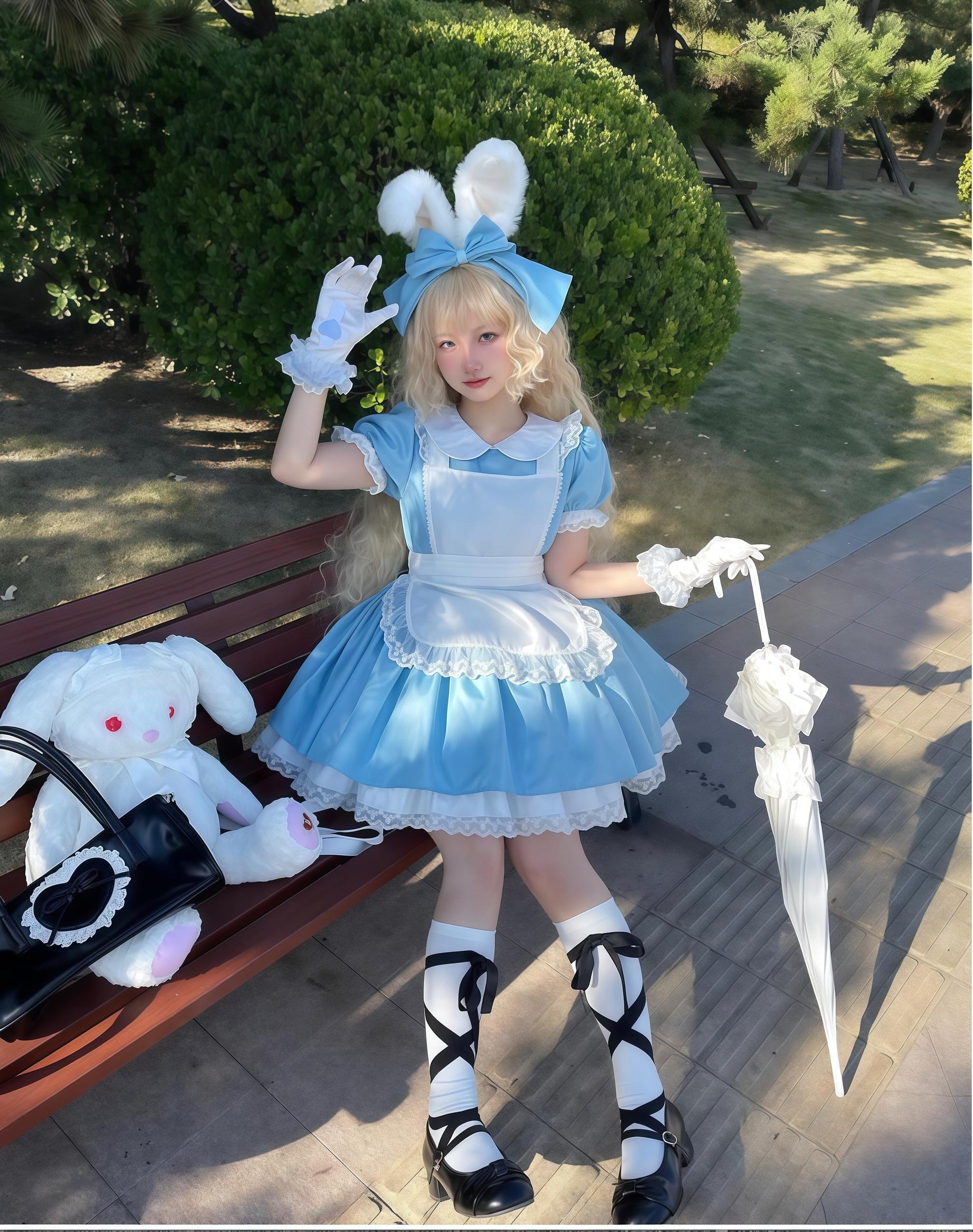 Daydream Whisper - Dream Doll - Plus Size Maid Lolita OP Suit Black and Blue Dress