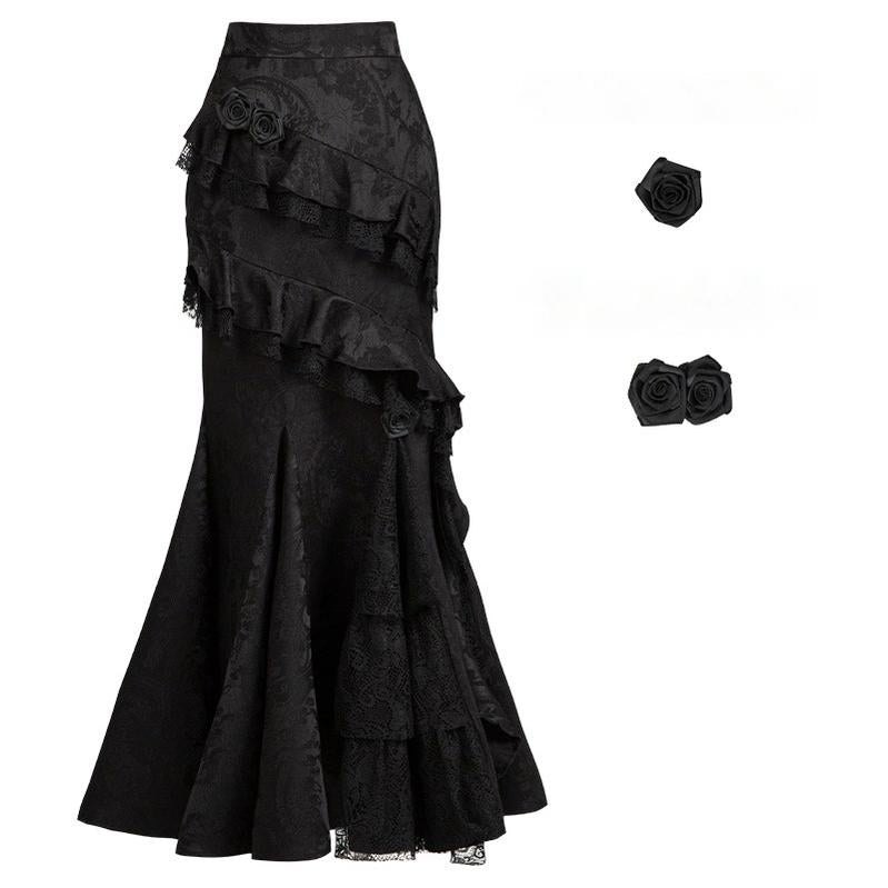 With PUJI - Letter and Poetry ﾂｷ Twilight - Black Gothic Lolita Skirt Set, Witch-Inspired