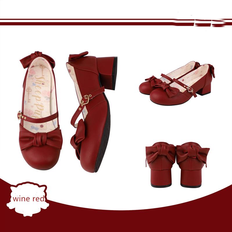 Sheep Puff - Elegant Lolita Bownot Retro High Heel Shoes